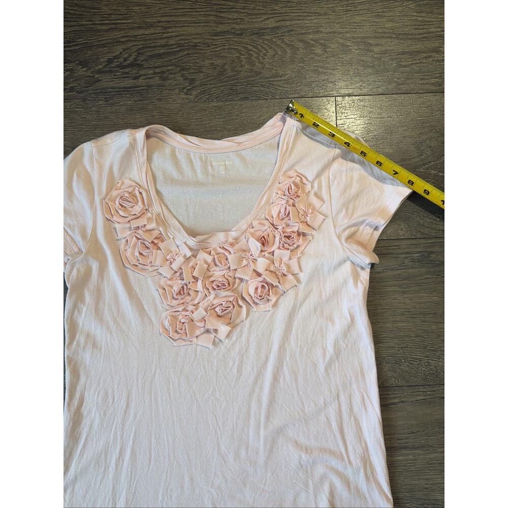 Garnet Hill Blush Pink Rosette Floral Tee Sz M Cotton Modal Coquette Romantic - Picture 8 of 8